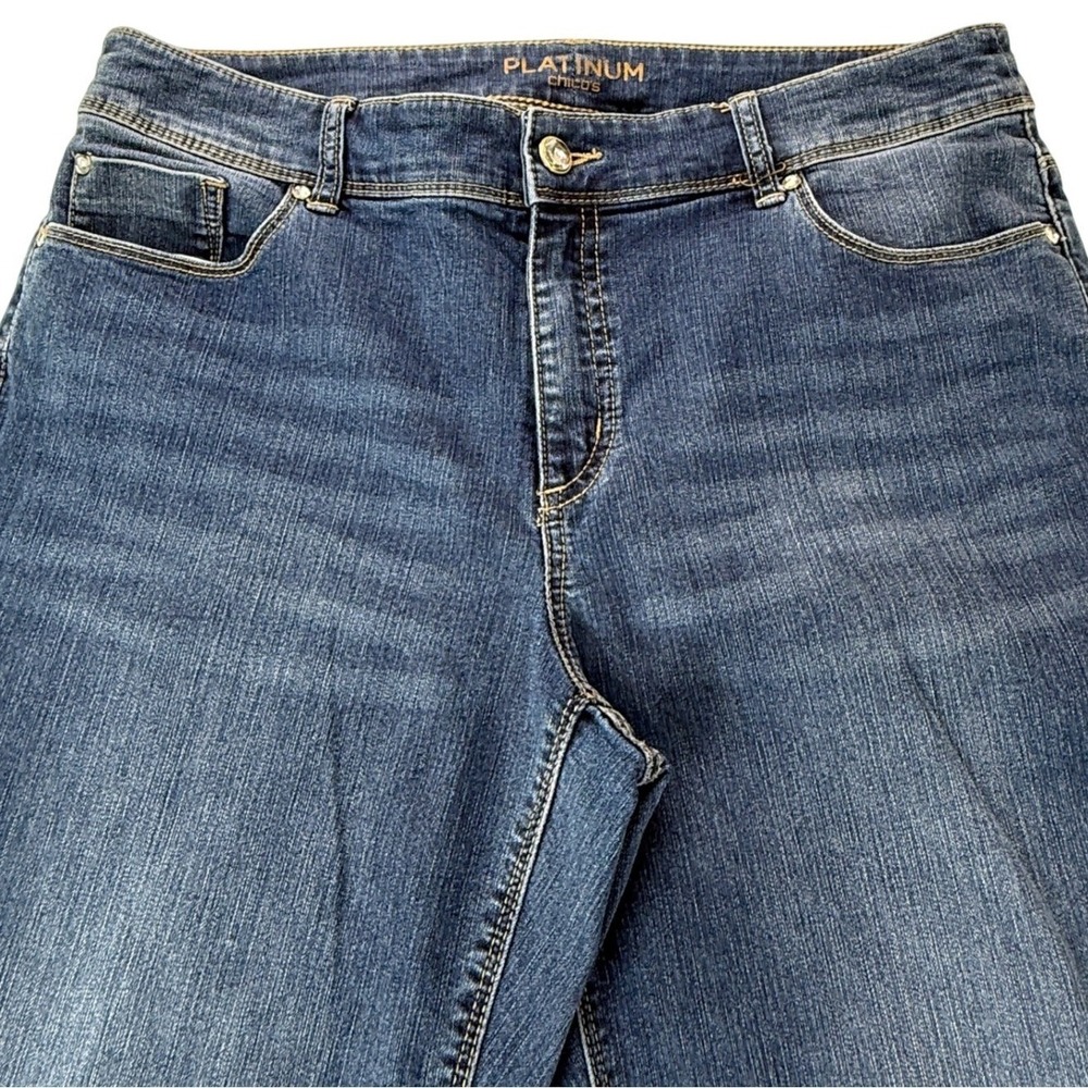 Chico's Platinum Denim Ankle Jeans Embellished Pockets Womens Large Blue Size 12